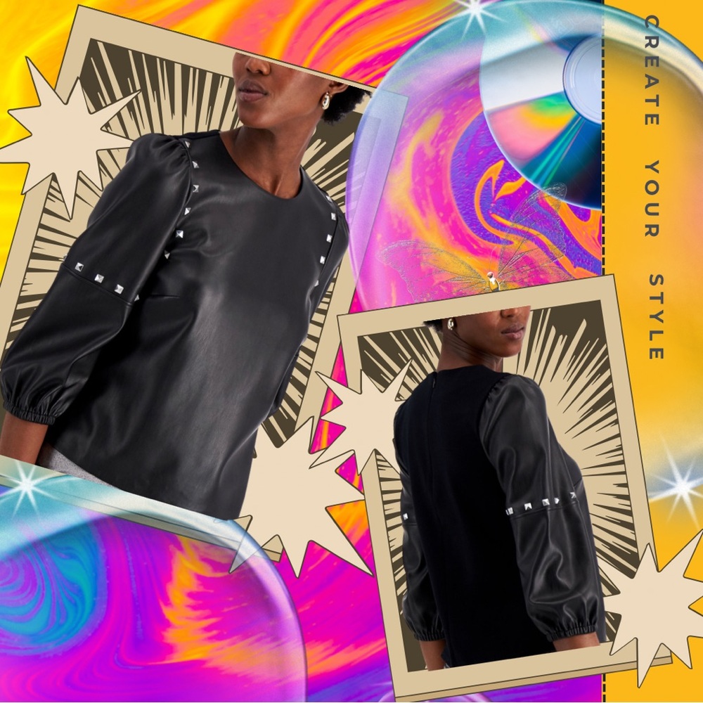 INC Studded Faux-Leather Top